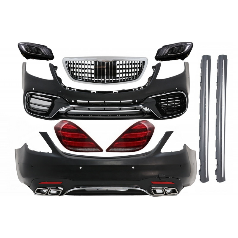 Carbonteile Tuning Bodykit Stoßstangen Umbau Set mit Scheinwerfer + Rückleuchten für Mercedes S-Klasse W222 Vorfacelift (2013...