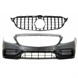 Pièces en carbone Tuning Stoßstange Vorne Front Frontstoßstange mit Grill schwarz für Mercedes C-Klasse W205 S205 A205 C205 1...