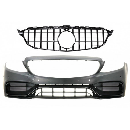 Pièces en carbone Tuning Stoßstange Vorne Front Frontstoßstange mit Grill schwarz für Mercedes C-Klasse W205 S205 A205 C205 1...
