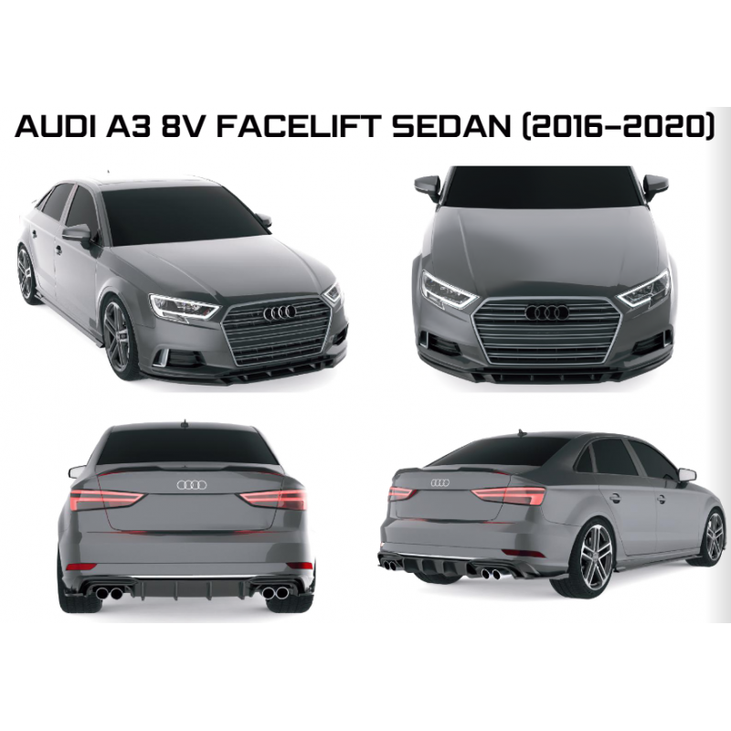 Carbonteile Tuning Full Set Bodykit Frontlippe, Spoiler, Diffusor, Sideskirts ABS Glanz passend für AUDI A3 8V Sedan Facelift...