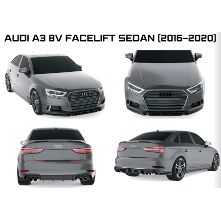 Carbonteile Tuning Full Set Bodykit Frontlippe, Spoiler, Diffusor, Sideskirts ABS Glanz passend für AUDI A3 8V Sedan Facelift...