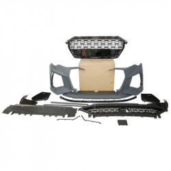 Carbonteile Tuning Bodykit Stoßstange Vorne mit Diffusor ABS + Auspuffblenden passend für Audi Q3 F3 2020+ Sportback 2.0 mit ...