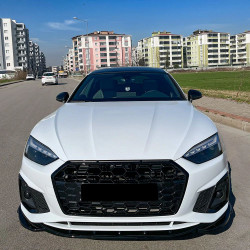 Pièces en carbone Tuning Frontlippe Spoiler Lippe Schwert Frontspoiler ABS Glanz für AUDI S5 B9 F5 Facelift + A5 B9 F5 S-Line...