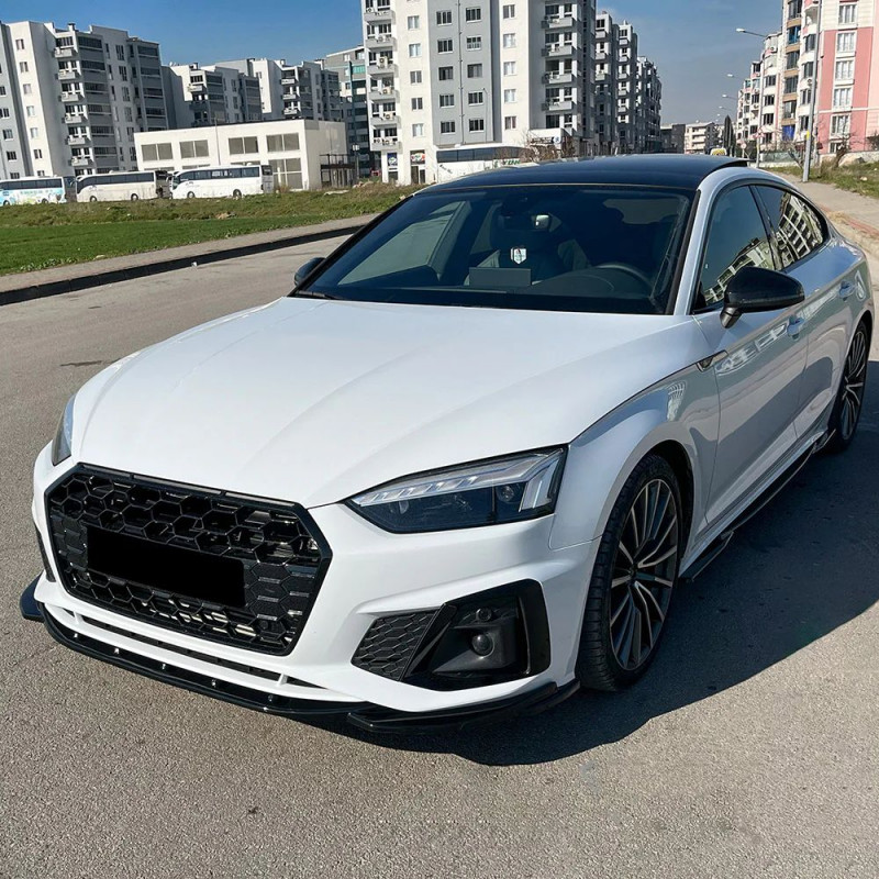 Pièces en carbone Tuning Frontlippe Spoiler Lippe Schwert Frontspoiler ABS Glanz für AUDI S5 B9 F5 Facelift + A5 B9 F5 S-Line...