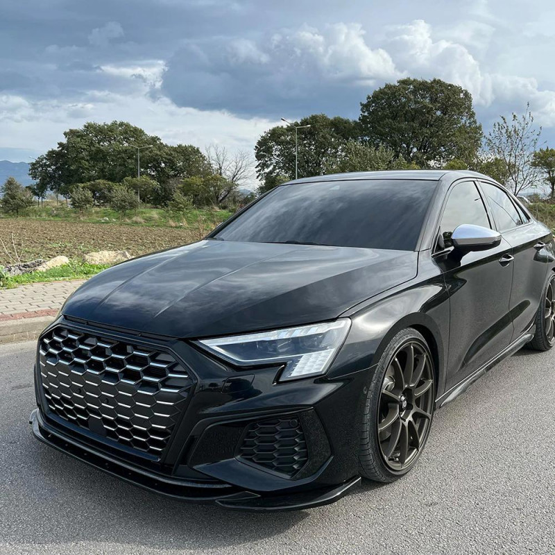 Carbonteile Tuning Frontlippe Spoiler Lippe Schwert Frontspoiler V2 ABS Glanz für AUDI S3 + A3 8Y S-Line Limousine + Sportbac...