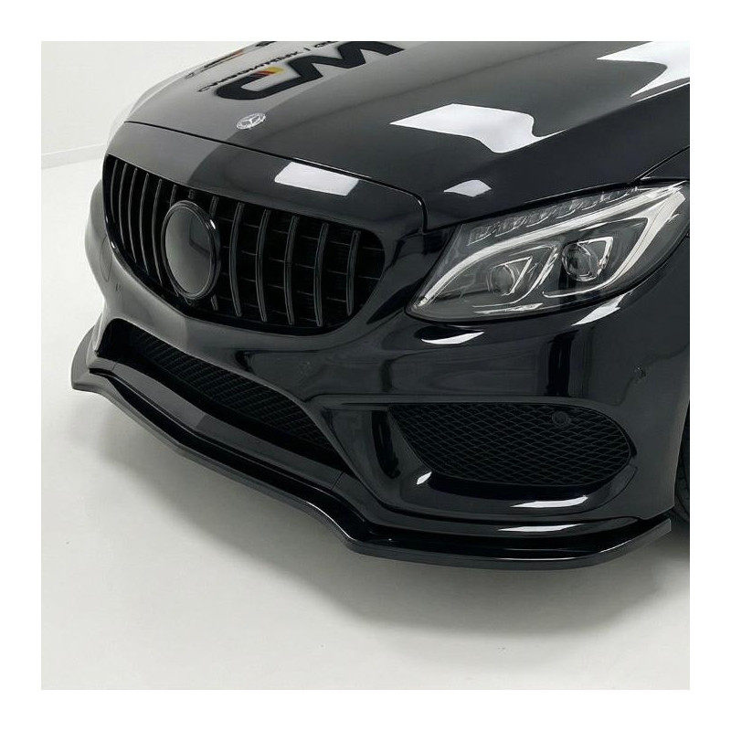 Pièces en carbone Tuning 1738 - Frontlippe Spoiler Schwert schwarz glänzend passend für Mercedes C-Klasse W205 S205 Limousine...