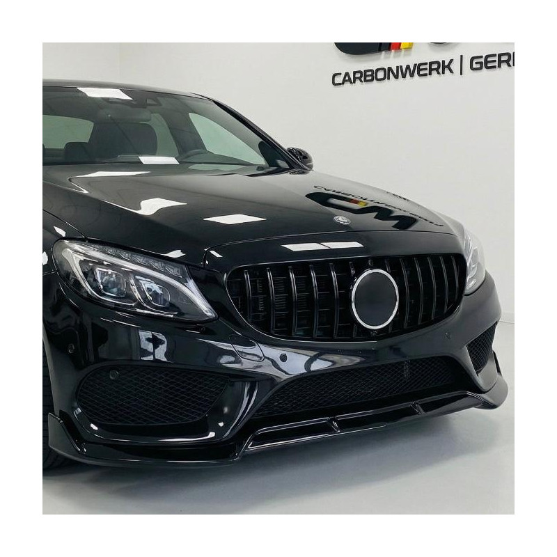 Pièces en carbone Tuning Frontlippe Lippe Schwert Spoiler ABS Glanz für Mercedes C-Klasse W205 S205 Limousine Kombi mit AMG L...