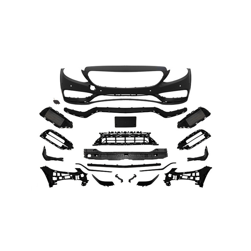 Stoßstange Vorne Front Frontstoßstange mit Grill schwarz für Mercedes C-Klasse W205 S205 A205 C205 14-20 nicht C63 AMG - 3079