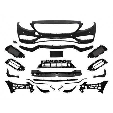 Stoßstange Vorne Front Frontstoßstange mit Grill schwarz für Mercedes C-Klasse W205 S205 A205 C205 14-20 nicht C63 AMG - 3079