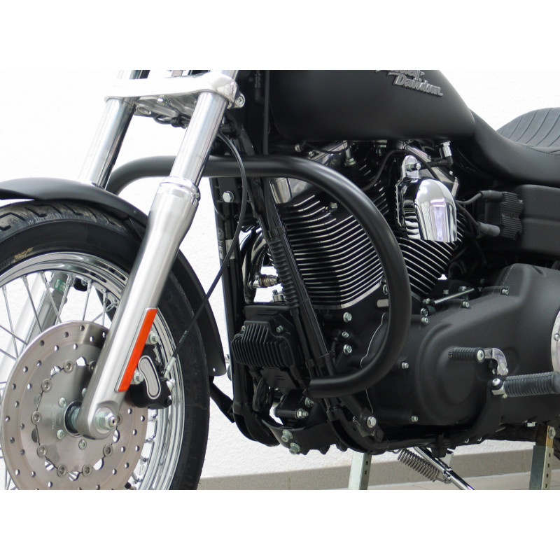 Fehling Schutzbügel große Ausführung aus 38 mm Rohr runde Form schwarz für Harley Davidson Dyna Glide Low Rider, Street Bob
