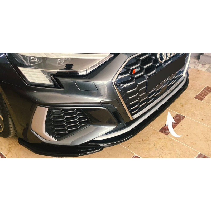 Pièces en carbone Tuning 2482 - Frontlippe Lippe Schwert Frontspoiler ABS Glanz Schwarz passend für Audi A3 8Y SLine, S3 nich...