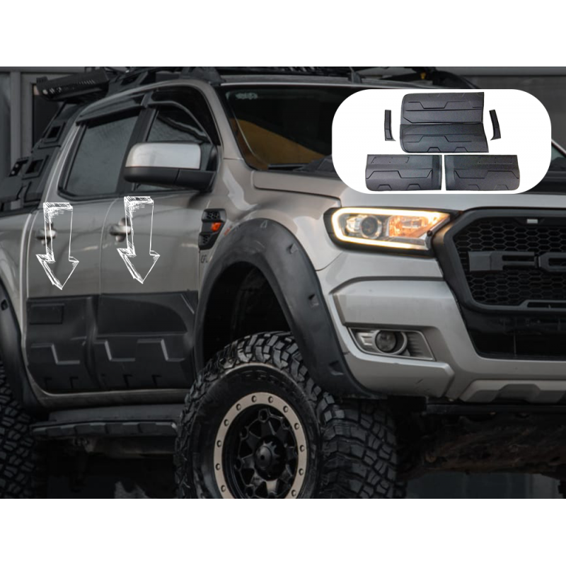 Carbonteile Tuning 2508 - Türverkleidung V2 BIG Tür Verkleidung Karosserie ABS Matt Schwarz passend für Ford Ranger T6 T7 T8 ...