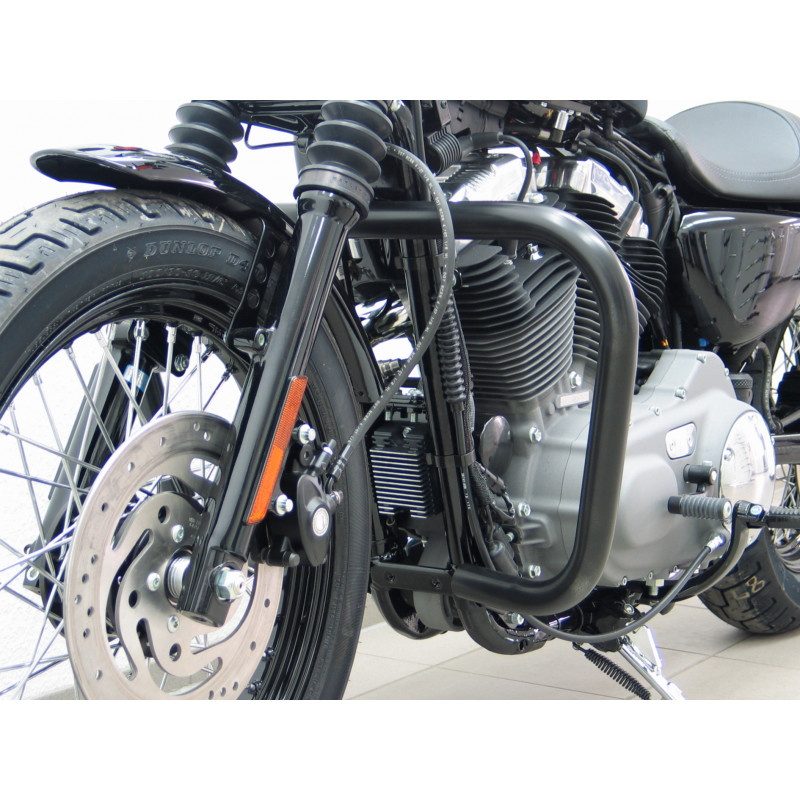 Pièces en carbone Tuning Fehling Schutzbügel aus 38 mm Rohr, schwarz für Harley Davidson Sportster Evo 883/1200, Custom, Road...