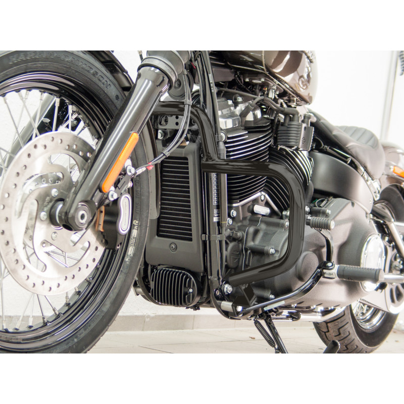 Carbonparts Tuning Fehling Schutzbügel aus 32 mm Rohr flache Form Schwarz für Harley Davidson Softail, Street Bob, Low Rider