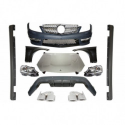 Carbonteile Tuning Bodykit Stoßstangen Komplett Umbau Set PP für Mercedes C-Klasse W204 (2007–2012) Facelift Xenon nicht 63 AMG